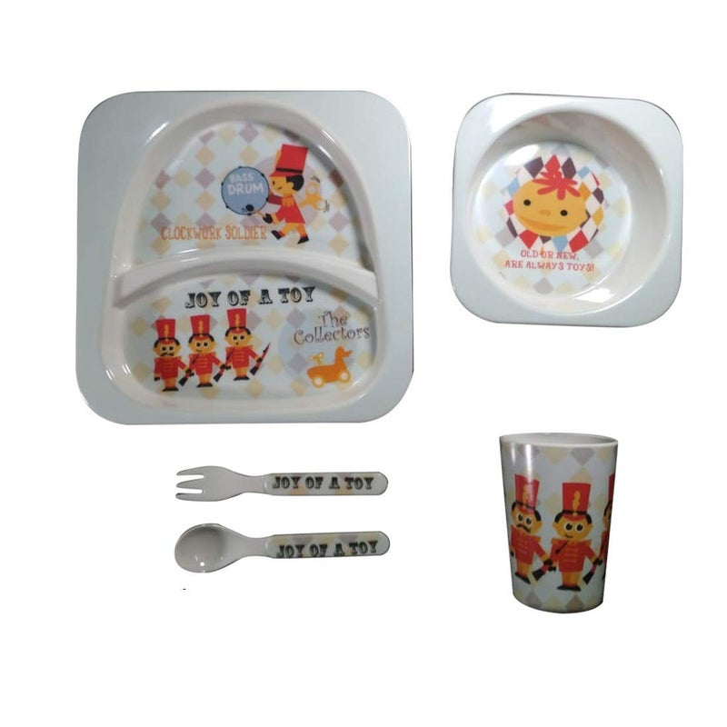 ZIDO ZIDO Kids Set of 5 Pcs Melamine Unbreakable Cartoon Design Dinner Set Includes Divider Plate Bowl Glass Spoon and Fork with Color Box Packing Birthday GiftReturn Gift Model NoPLA 0274083  - Image 1