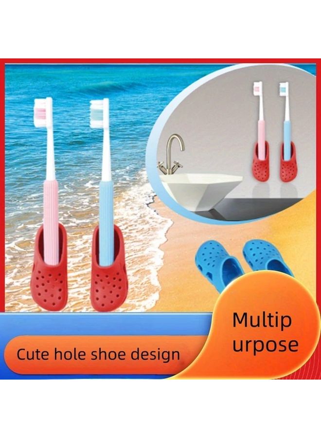 Green 2Pcs No Drill Adhesive Toothbrush Holder Set For Bathroom Wall Storage - Image 5
