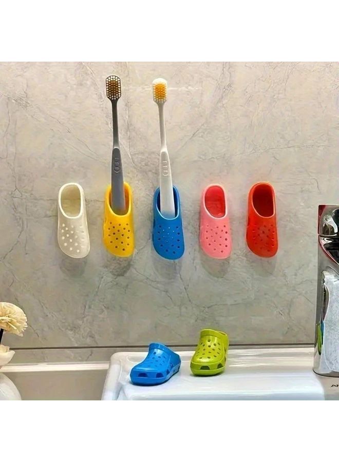 Green 2Pcs No Drill Adhesive Toothbrush Holder Set For Bathroom Wall Storage - Image 1