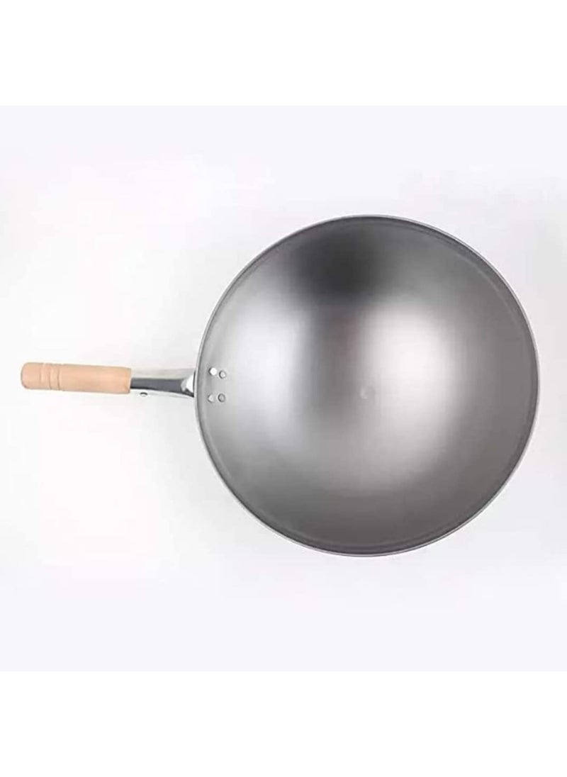 AS A S 13 Inches Easy to Carry Light Weighted but Heavy Duty Purpose Based Wooden Handle MS Iron Kadhai Chinese Wok for Ideal Use in Hotels Restaurants Cafes Pubs Cloud Kitchens 13 inch 35 CM  - Image 4