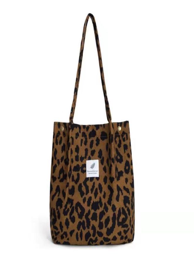 Retro corduroy shoulder tote bag portable canvas bag large capacity portable ins Japanese girl student bag B21302 Leopard B21302 Regular L39xW12xH35cm - Image 1