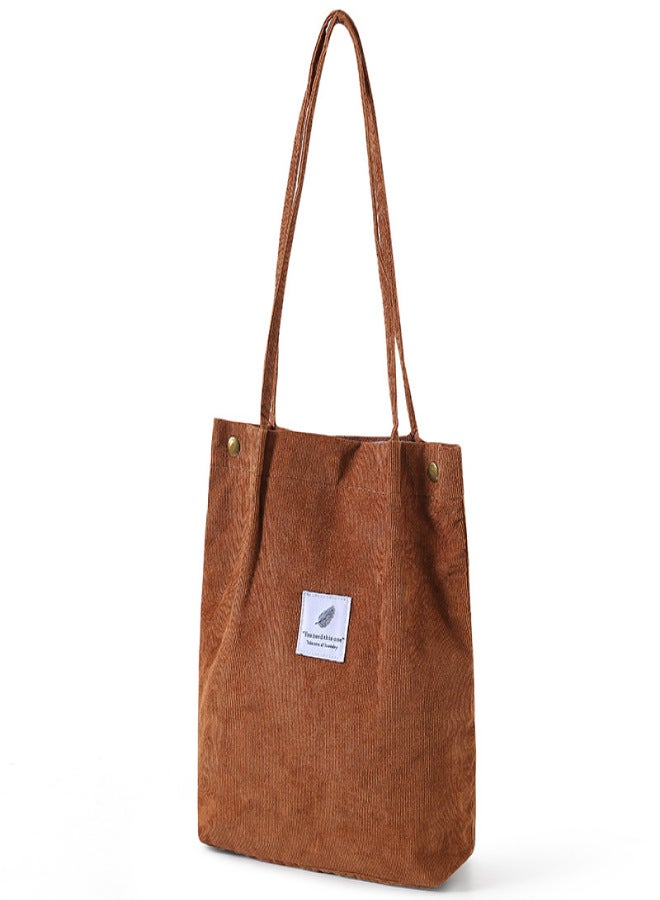 Retro corduroy shoulder tote bag portable canvas bag large capacity portable ins Japanese girl student bag B21302 Leopard B21302 Regular L39xW12xH35cm - Image 5