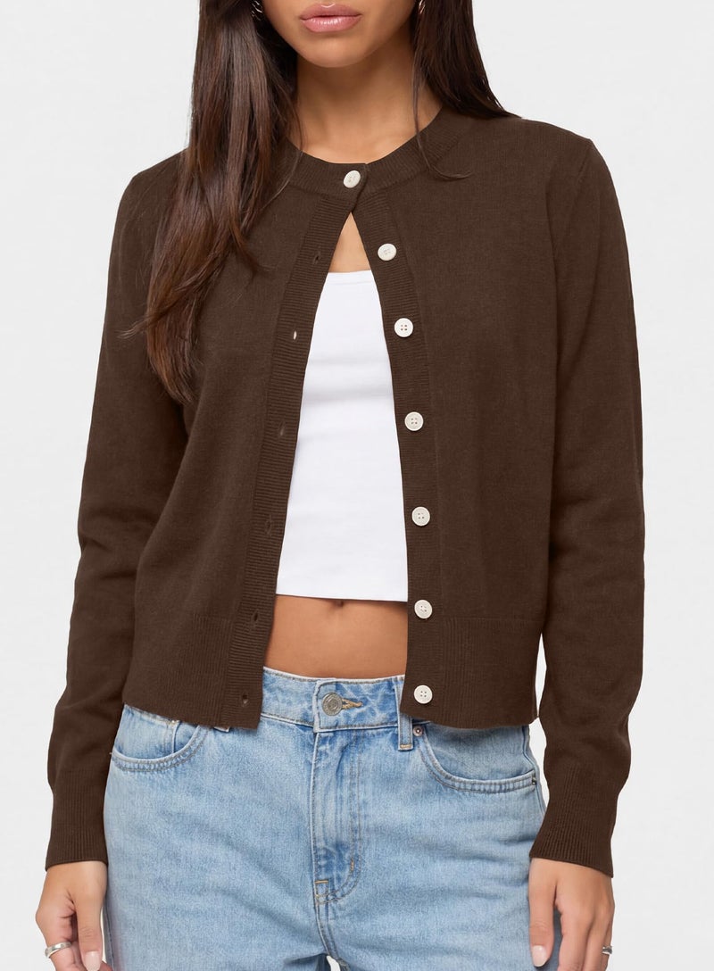Darong Womens Cropped Cardigan Sweaters Crew Neck Long Sleeve Button Up Sweaters Lightweight Knit Trendy Sweaters 9128 Deep Brown S - Image 4