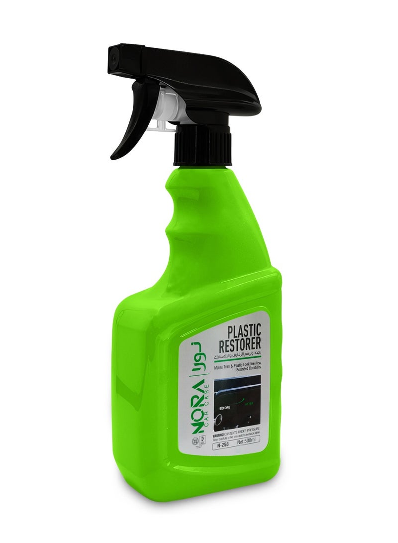 Nora Plastic Restorer Spray 500ml – Restores Faded Plastic, Vinyl, and Rubber Surfaces, UV Protection, Fast-Drying, Non-Greasy Formula – Ideal for Bumpers, Trim, Tires, and Exterior Surfaces N-258 - Image 2