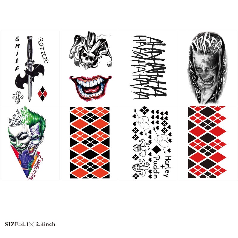 Zomme 23 Sheets Halloween Joker Tattoos for Men Women Adults, Halloween Face Fake Temporary Tattoos, Halloween Snake Skull Bat Spider Scar Fake Tattoos Set for Halloween Cosplay Makeup Party Accessories - Image 3