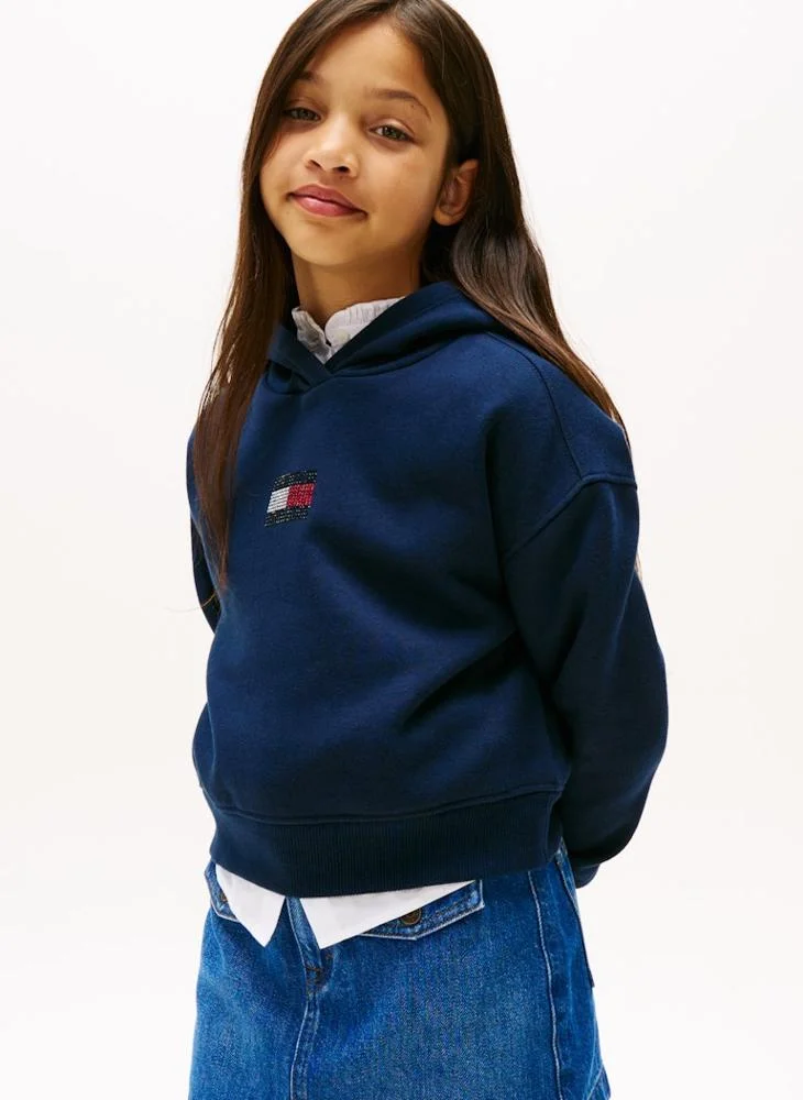Tommy Hilfiger Dark Night Navy Kids Rhine Stone Flag Hoodie for Women | Best Price UAE