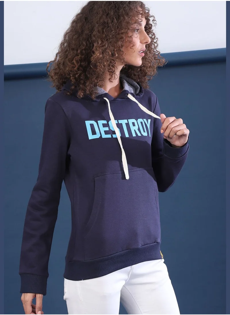 Campus Sutra Front Pocket Printed Hoodie