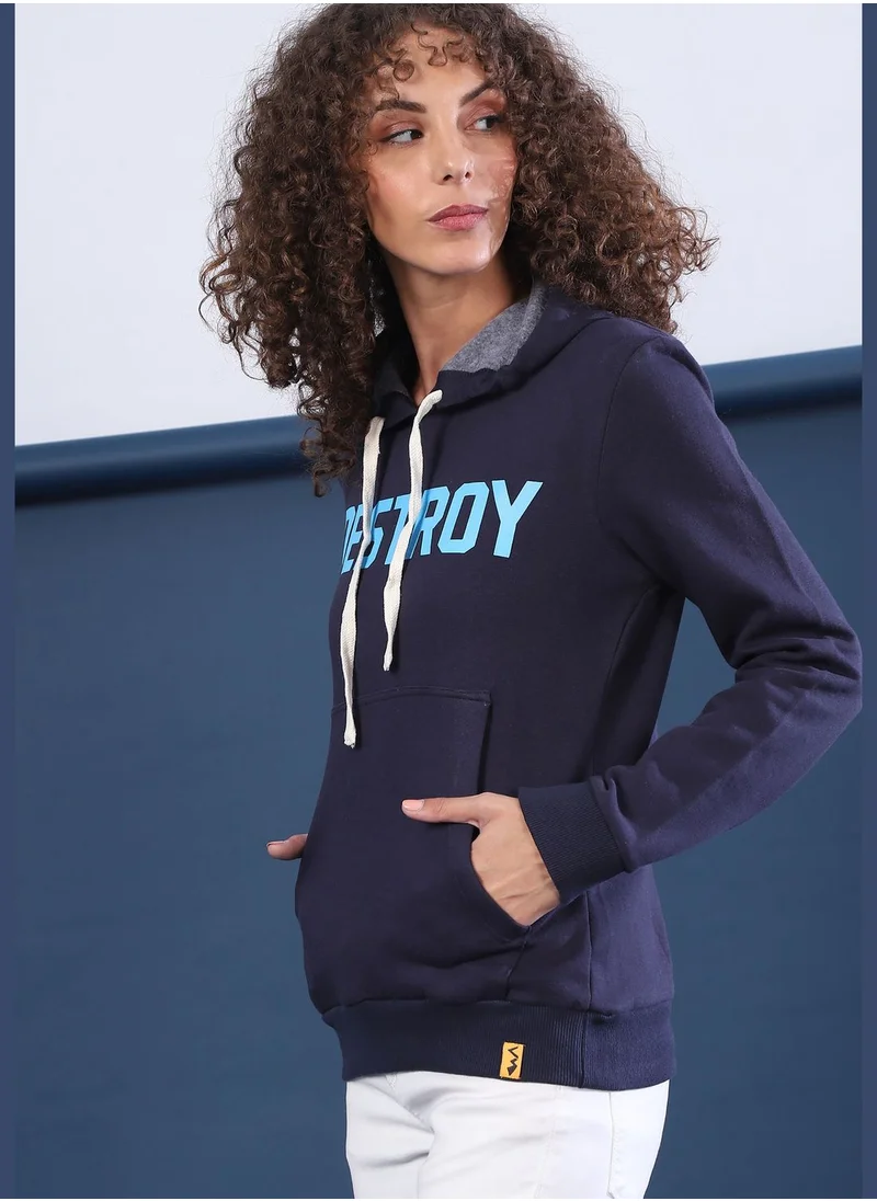 Campus Sutra Front Pocket Printed Hoodie