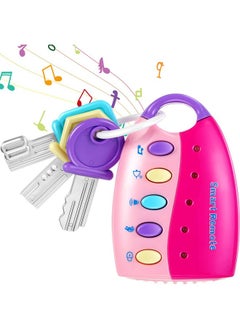 Skylety Skylety Musical Smart Remote Key Toy Fake Car Toy Keys with Sound and Lights Fun and Educational Key Toys for Travel Play (Pink)  - Image 1