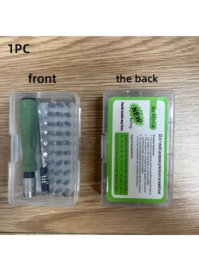 مجموعة مفكات براغي مغناطيسية دقيقة 32 قطعة باللون الأخضر، طقم إصلاح متين للإلكترونيات - Image 1