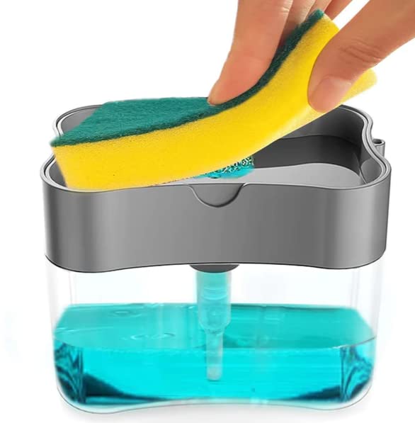 Auraaq 2 in 1 Soap Dispenser for Kitchen Accessories I Dishwasher Liquid Holder I Dishwashing Liquid soap Pump Dispenser with Sponge Pack of 1, 400 ML - Image 1