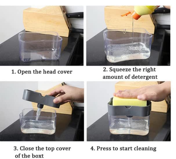 Auraaq 2 in 1 Soap Dispenser for Kitchen Accessories I Dishwasher Liquid Holder I Dishwashing Liquid soap Pump Dispenser with Sponge Pack of 1, 400 ML - Image 5