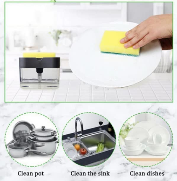 Auraaq 2 in 1 Soap Dispenser for Kitchen Accessories I Dishwasher Liquid Holder I Dishwashing Liquid soap Pump Dispenser with Sponge Pack of 1, 400 ML - Image 3