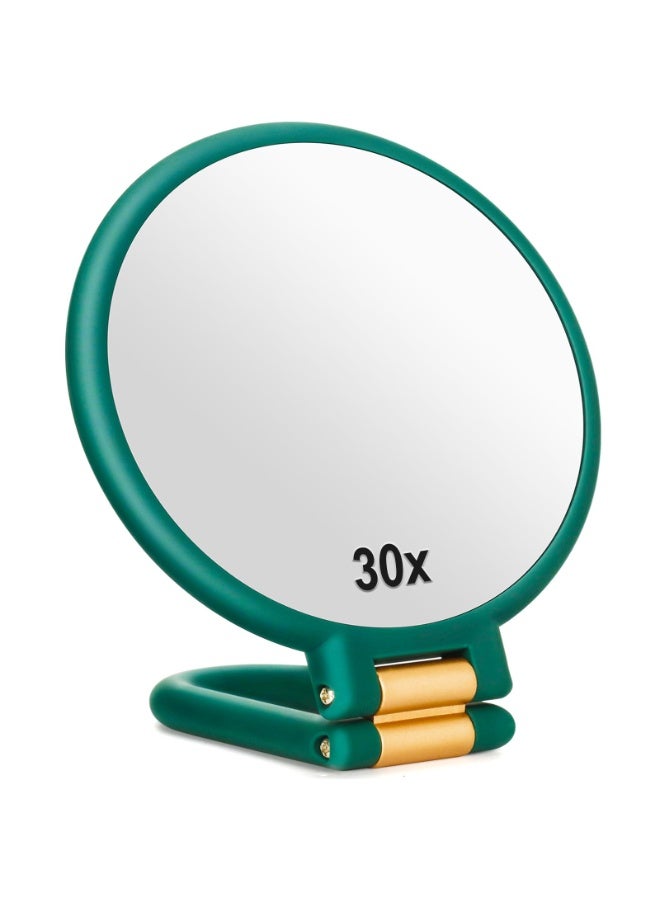 KISSUN 30x Magnifying Mirror, Travel Hand Mirrors with Handle - Double Side Handheld Mirror with 1X 30X Magnification & Adjustable Handle/Stand, Hand Held Foldable Travel Mirror for Makeup(Army Green) - Image 1