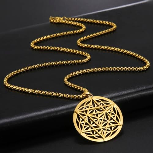 VASSAGO Merkabah on Flower of Life Necklace Mandala Necklace Geometry Star Tetrahedron Merkaba Pendant Necklace Buddhist Lotus Flower Mandala Pendant Jewelry Gift for Women Men (Gold Merkaba Necklace) - Image 4