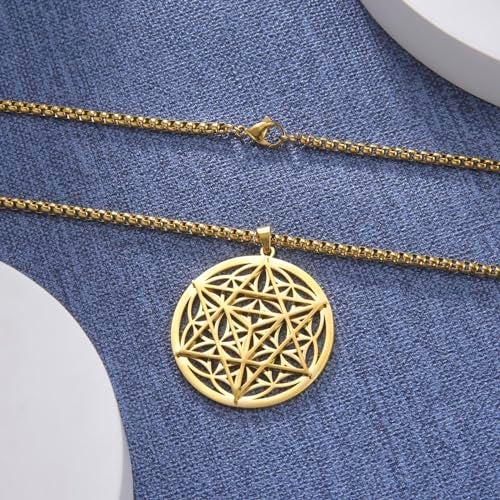 VASSAGO Merkabah on Flower of Life Necklace Mandala Necklace Geometry Star Tetrahedron Merkaba Pendant Necklace Buddhist Lotus Flower Mandala Pendant Jewelry Gift for Women Men (Gold Merkaba Necklace) - Image 5