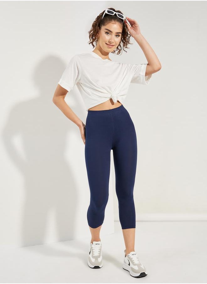 Styli - Elastic Waistband Basic Capri Length Leggings - Image 1