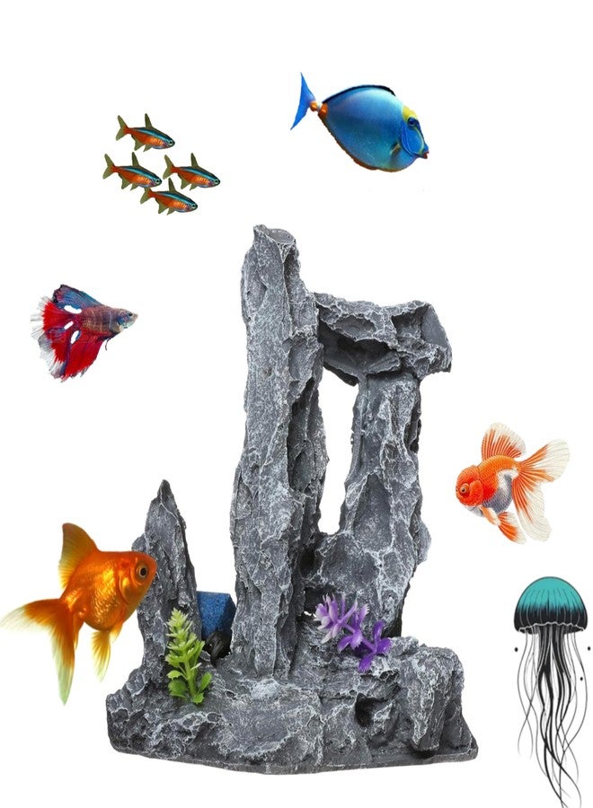 Mistletoe Natural-Looking Rock Stand Stone Aquarium Decoration | Safe Resin Material, Realistic Underwater Landscape for Fish Tank (16cm x 16cm x 8cm) - Image 1