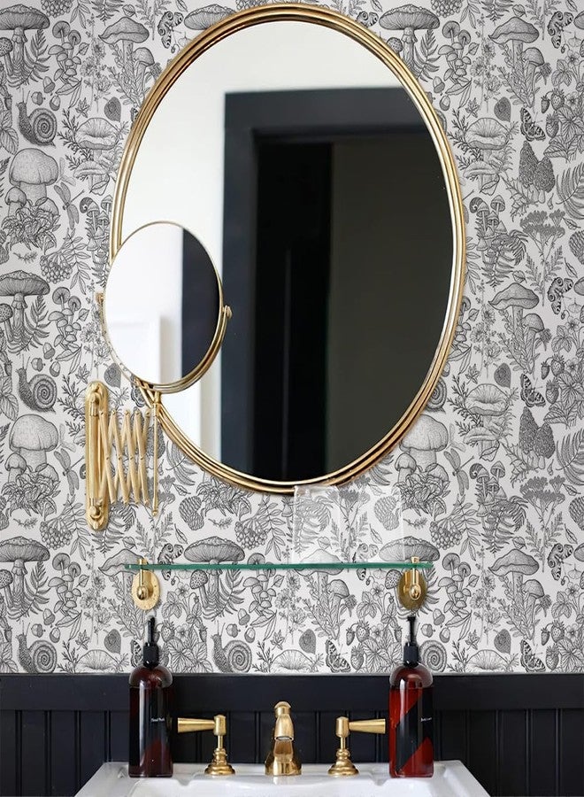 MuralPeel ورق جدران MuralPeel أسود وأبيض بنقشة فطر، حلزون، فراشة، حيوانات نباتية، سهل اللصق والإزالة، مناسب لغرف النوم والخزائن، ومناسب للمستأجرين. - Image 4