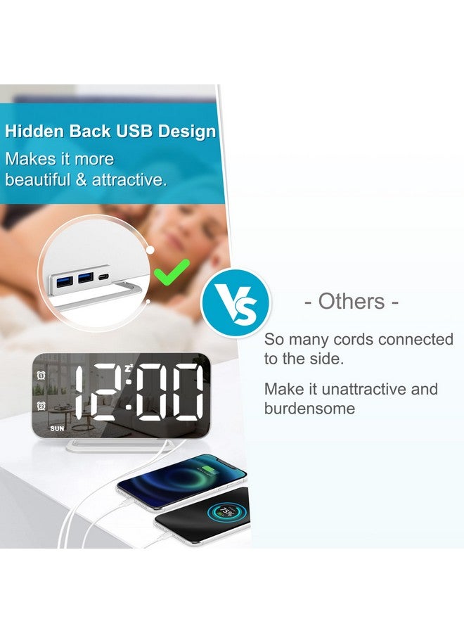 Jall Slim LED Digital Alarm Clock, Mirror Surface for Makeup, with Diming, Large Display, Easy Setting, USB Ports, Modern Decor for Bedroom, Desk, Christmas, Birthday Gift for Women, Daughter, Girl, White - Image 3