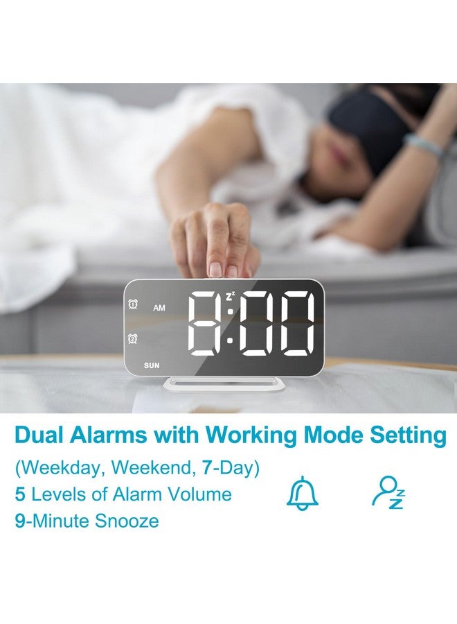 Jall Slim LED Digital Alarm Clock, Mirror Surface for Makeup, with Diming, Large Display, Easy Setting, USB Ports, Modern Decor for Bedroom, Desk, Christmas, Birthday Gift for Women, Daughter, Girl, White - Image 2