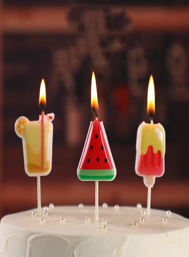 T-shin Summer Ice Cool Candle Set,Cute Watermelon Popsicle Fruit Juice Funny Happy Birthday Candles,Party Supplies,Cake Decoration - Image 1