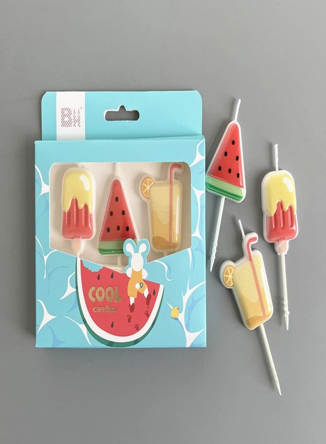 T-shin Summer Ice Cool Candle Set,Cute Watermelon Popsicle Fruit Juice Funny Happy Birthday Candles,Party Supplies,Cake Decoration - Image 2