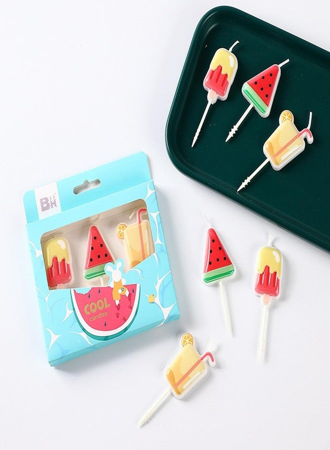 T-shin Summer Ice Cool Candle Set,Cute Watermelon Popsicle Fruit Juice Funny Happy Birthday Candles,Party Supplies,Cake Decoration - Image 5