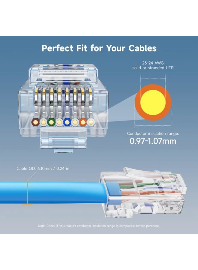 Cable Matters 100 حزمة موصلات RJ45 Cat 6 تمرير (موصلات RJ45 تمرير / موصل Cat6 / موصل RJ45 Cat6 / موصلات Ethernet) لكابل Ethernet UTP صلب أو مجدول - Image 3