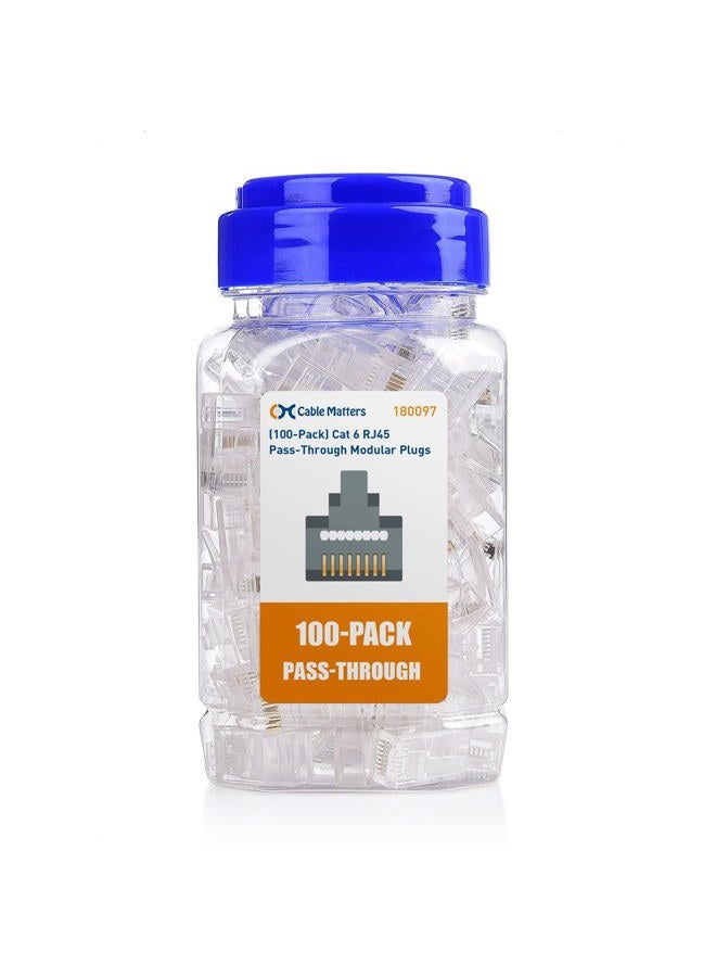Cable Matters 100 حزمة موصلات RJ45 Cat 6 تمرير (موصلات RJ45 تمرير / موصل Cat6 / موصل RJ45 Cat6 / موصلات Ethernet) لكابل Ethernet UTP صلب أو مجدول - Image 1