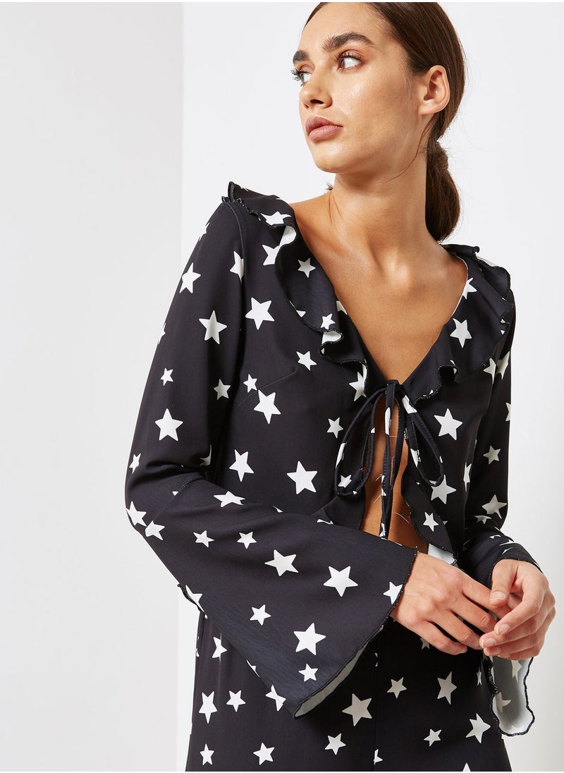 Oh My Love - Printed Tie Front Crop Top - Image 1