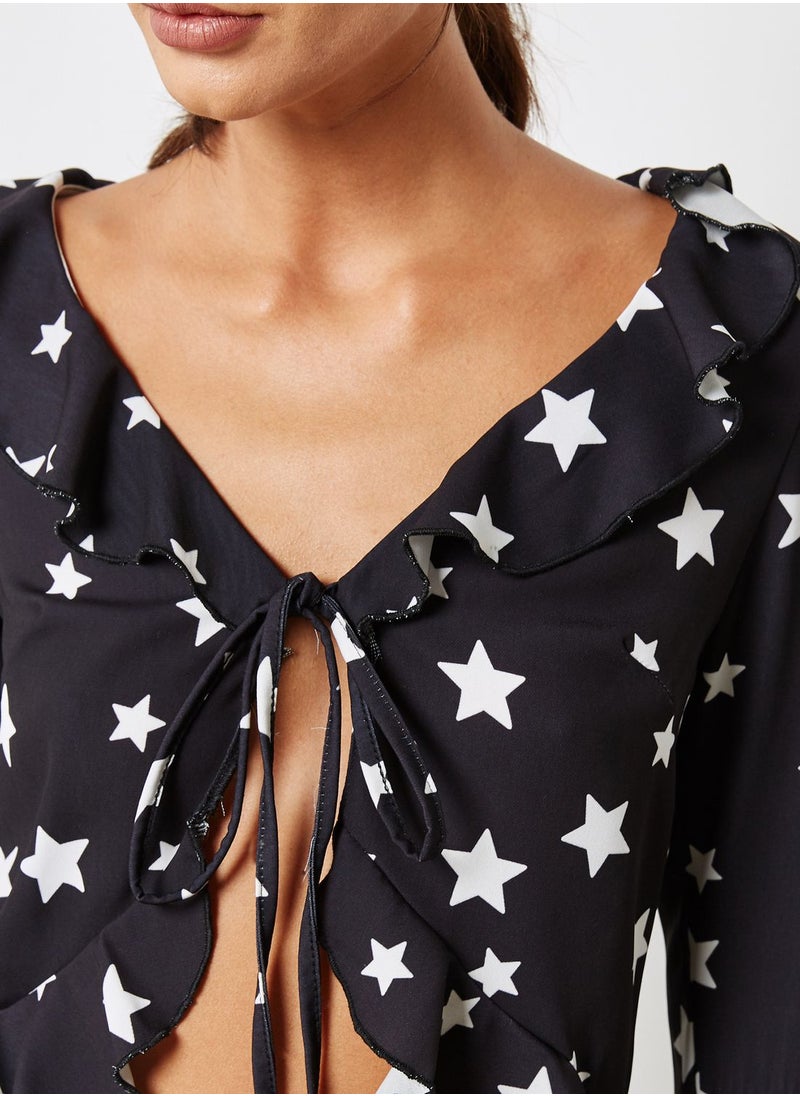 Oh My Love - Printed Tie Front Crop Top - Image 1
