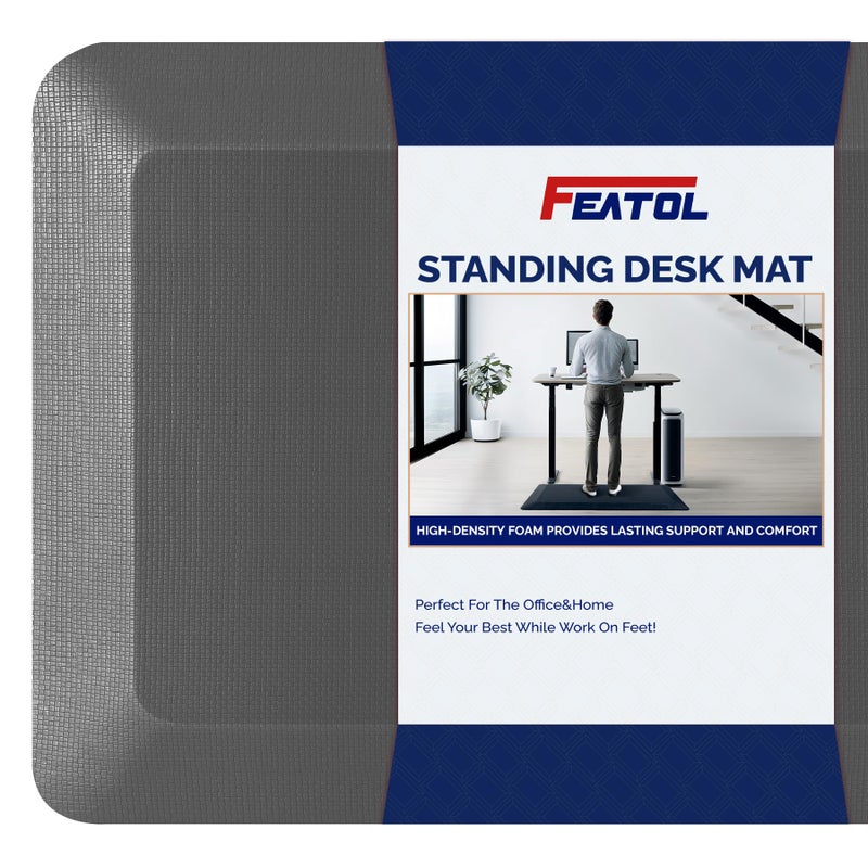 FEATOL Anti Fatigue Mat Floor Mat Extra Thick Standing Office Desk Mat Memory Foam Cushioned Anti Fatigue Ergonomic Kitchen Mats Comfort Standing Pad NOT PVC 910 Inch Thick 20 x 39 Gray