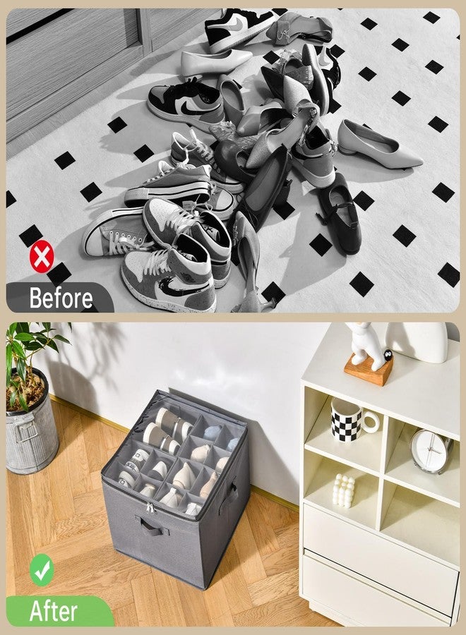 INSTY 2 Pack Shoe Organizer for Closet,Fits up to 32 Pairs,Adjustable Dividers for Shoe Storage,Fabric Shoe Storage Bins with Clear Cover,Grey - Image 4