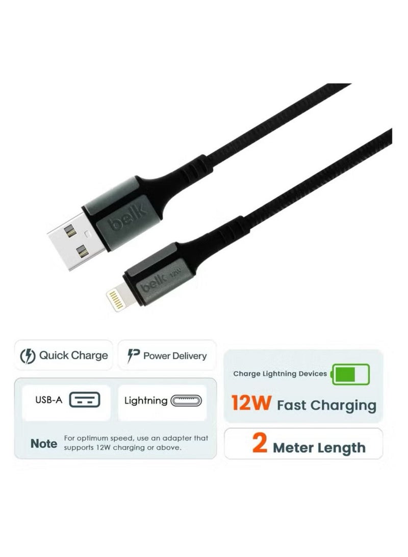 بيلك كابل شحن من القماش المجدول المقاوم للقطع سريع الشحن بطول 200CM  من USB الي ايفون بقوه 12W ونقل بينات بسرعه 480 ميجابت - Image 2