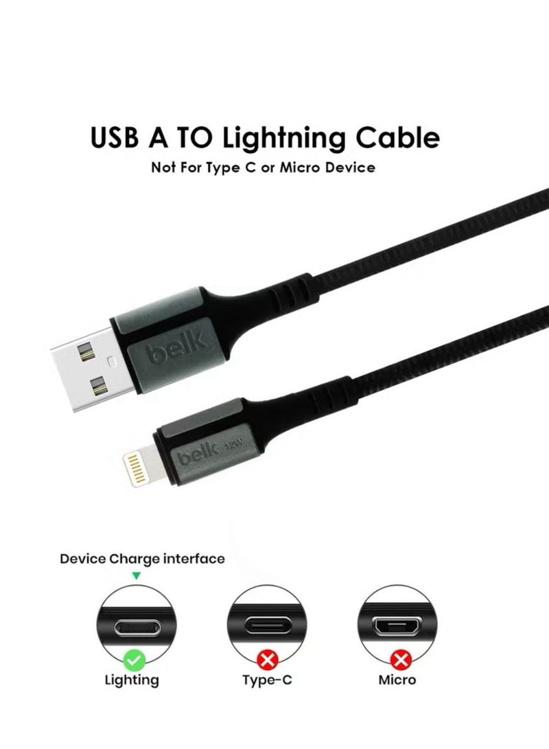 بيلك كابل شحن من القماش المجدول المقاوم للقطع سريع الشحن بطول 200CM  من USB الي ايفون بقوه 12W ونقل بينات بسرعه 480 ميجابت - Image 3