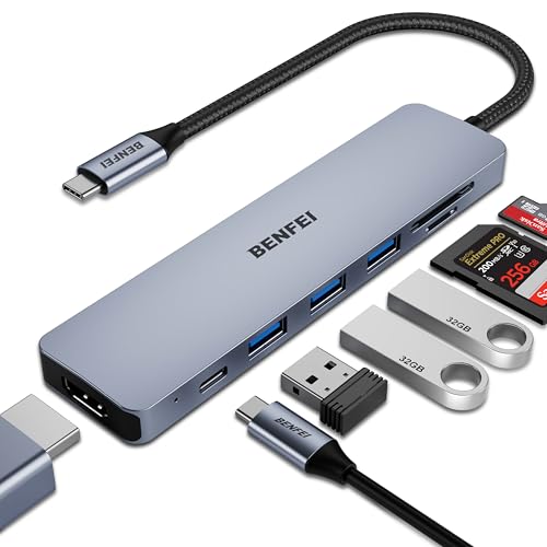 BENFEI USB C HUB 7-in-1 with HDMI(4K@60Hz,Certified), 100W Power Delivery, 3*USB 3.0, SD/TF Card Reader(160MB/s) Compatible with iPhone 15 Pro/Max, MacBook, iPad Pro, iMac, S23, XPS17 - Image 1