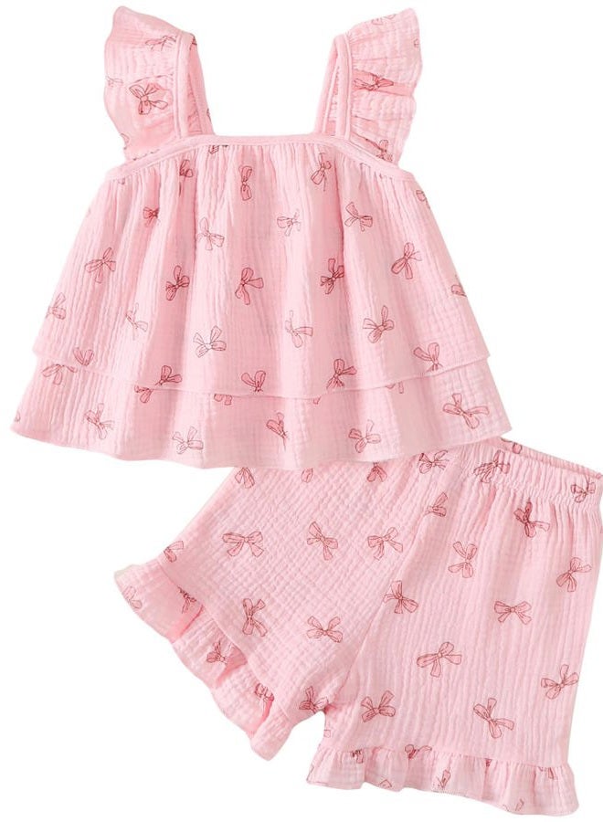Jecson Toddler Girl Outfits Baby Girl Summer Clothes Sleeveless Ruffle Dress Tops and Shorts Clothing Sets 12M-4Y, Pink, 3T - Image 1