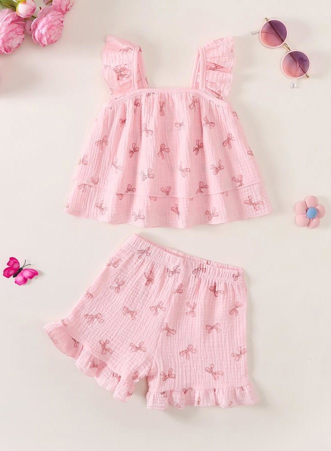 Jecson Toddler Girl Outfits Baby Girl Summer Clothes Sleeveless Ruffle Dress Tops and Shorts Clothing Sets 12M-4Y, Pink, 3T - Image 2
