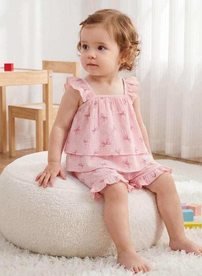 Jecson Toddler Girl Outfits Baby Girl Summer Clothes Sleeveless Ruffle Dress Tops and Shorts Clothing Sets 12M-4Y, Pink, 3T - Image 3