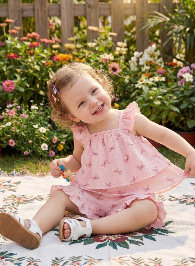 Jecson Toddler Girl Outfits Baby Girl Summer Clothes Sleeveless Ruffle Dress Tops and Shorts Clothing Sets 12M-4Y, Pink, 3T - Image 4