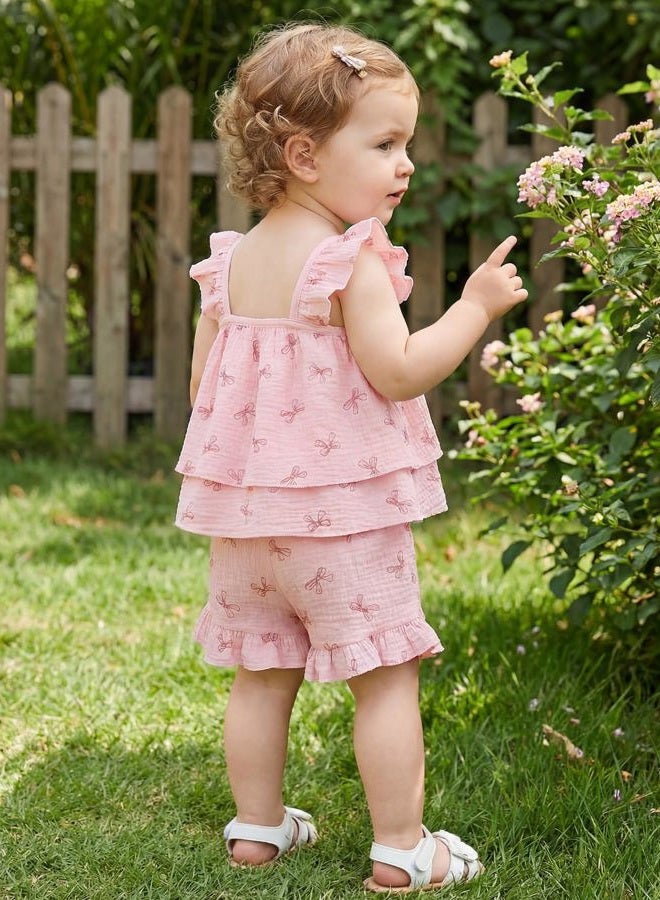 Jecson Toddler Girl Outfits Baby Girl Summer Clothes Sleeveless Ruffle Dress Tops and Shorts Clothing Sets 12M-4Y, Pink, 3T - Image 5