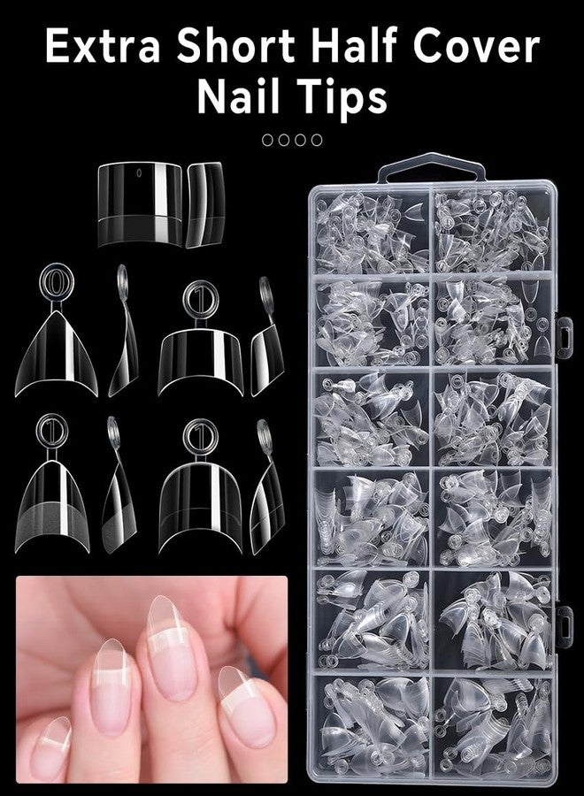 Rolabling Short Press On Nails 600PCS Half Cover Acrylic Nail Tips for Gel Extensions Clear False Nails Kit with 12 Sizes Extra Short Length Salon & DIY Manicure Supplies (04#) - Image 3