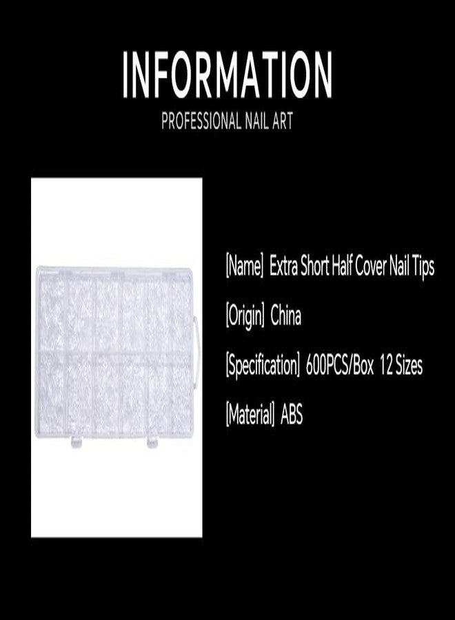 Rolabling Short Press On Nails 600PCS Half Cover Acrylic Nail Tips for Gel Extensions Clear False Nails Kit with 12 Sizes Extra Short Length Salon & DIY Manicure Supplies (04#) - Image 5