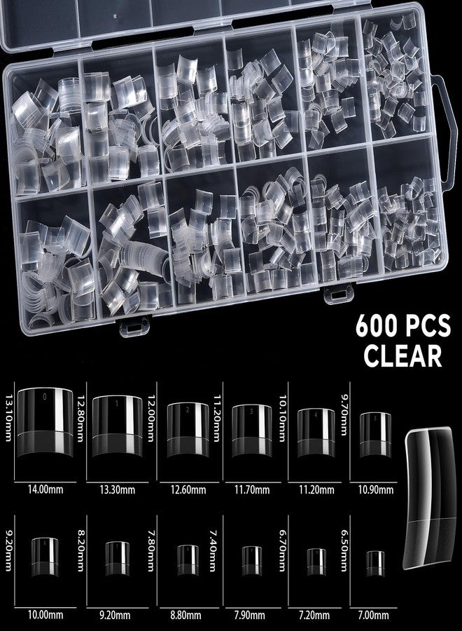 Rolabling Short Press On Nails 600PCS Half Cover Acrylic Nail Tips for Gel Extensions Clear False Nails Kit with 12 Sizes Extra Short Length Salon & DIY Manicure Supplies (04#) - Image 2