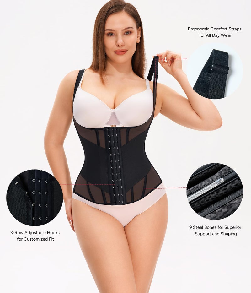 Nebility Waist Trainer for Women Corset Shapewear Tummy Control Body Shaper Top Waist Cincher Girdle with Adjustable Straps(Black,Large) - Image 5
