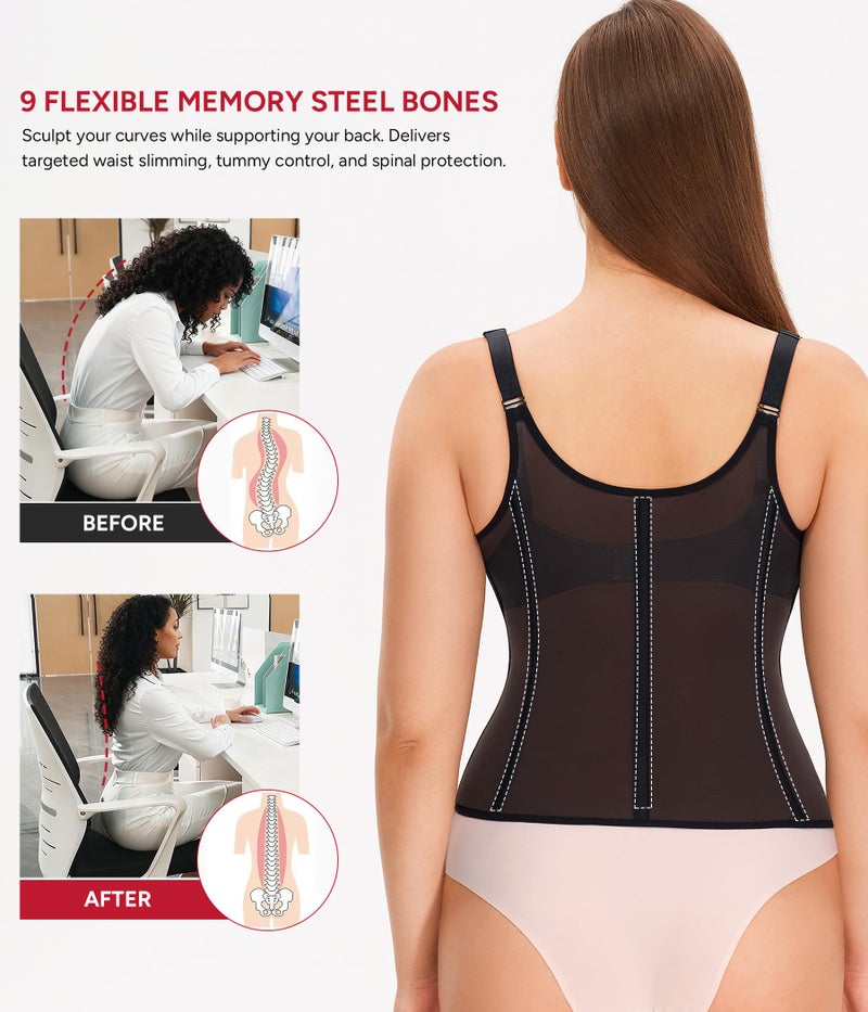 Nebility Waist Trainer for Women Corset Shapewear Tummy Control Body Shaper Top Waist Cincher Girdle with Adjustable Straps(Black,Large) - Image 3