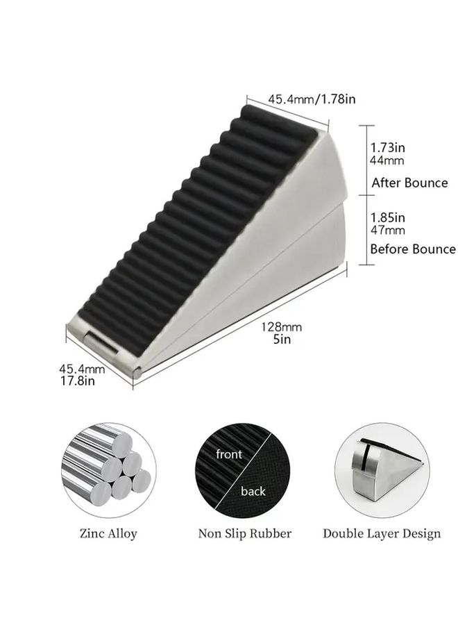 Heavy Duty Door Stops 2 Pack Adjustable Spring Wedge Silvery Black Floor Mounting - Image 2