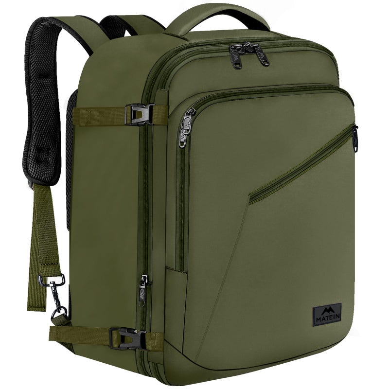 MATEIN Mens Backpack for Travel, Extra Large Expandable Carry on Backpack with Hideaway Shoulder Straps for Travelling, Water Resistant Heavy Duty Daypack, Gifts for Men Women, Dark Green - Image 1