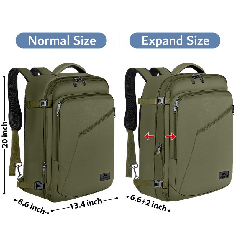 MATEIN Mens Backpack for Travel, Extra Large Expandable Carry on Backpack with Hideaway Shoulder Straps for Travelling, Water Resistant Heavy Duty Daypack, Gifts for Men Women, Dark Green - Image 5